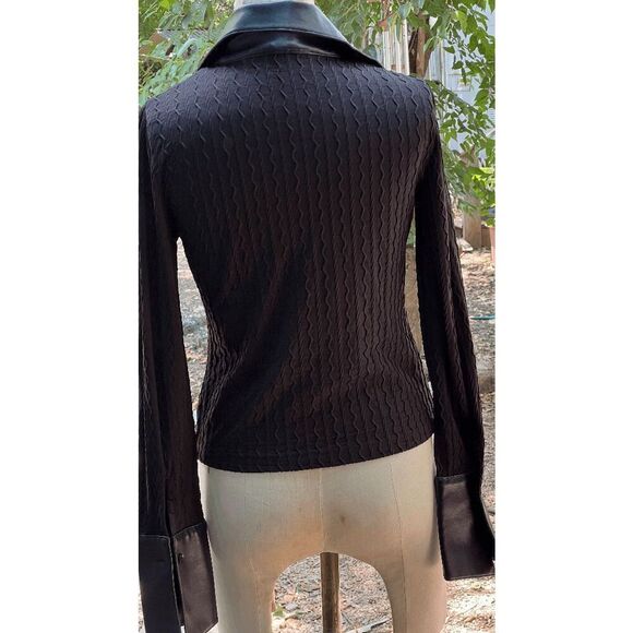 Amazing Michelle Nicole Leather Collar & Cuffs Zip Up Cardigan Shirt - M - Picture 5 of 6